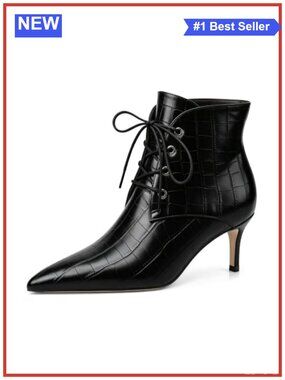 Women's Kitten Low Heel Ankle Boots Pointed Toe Lace Up Comfortable 2.5 Inches